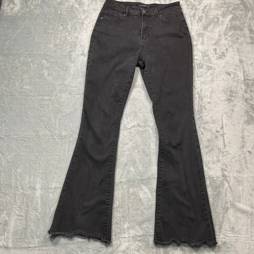 Flying Banana Flare Jeans Women‎ Black High Rise Raw Hem Size 8M